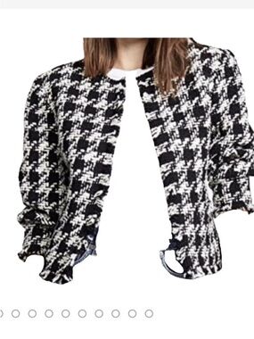 Joie Black & White Houndstooth Open-Front Blazer